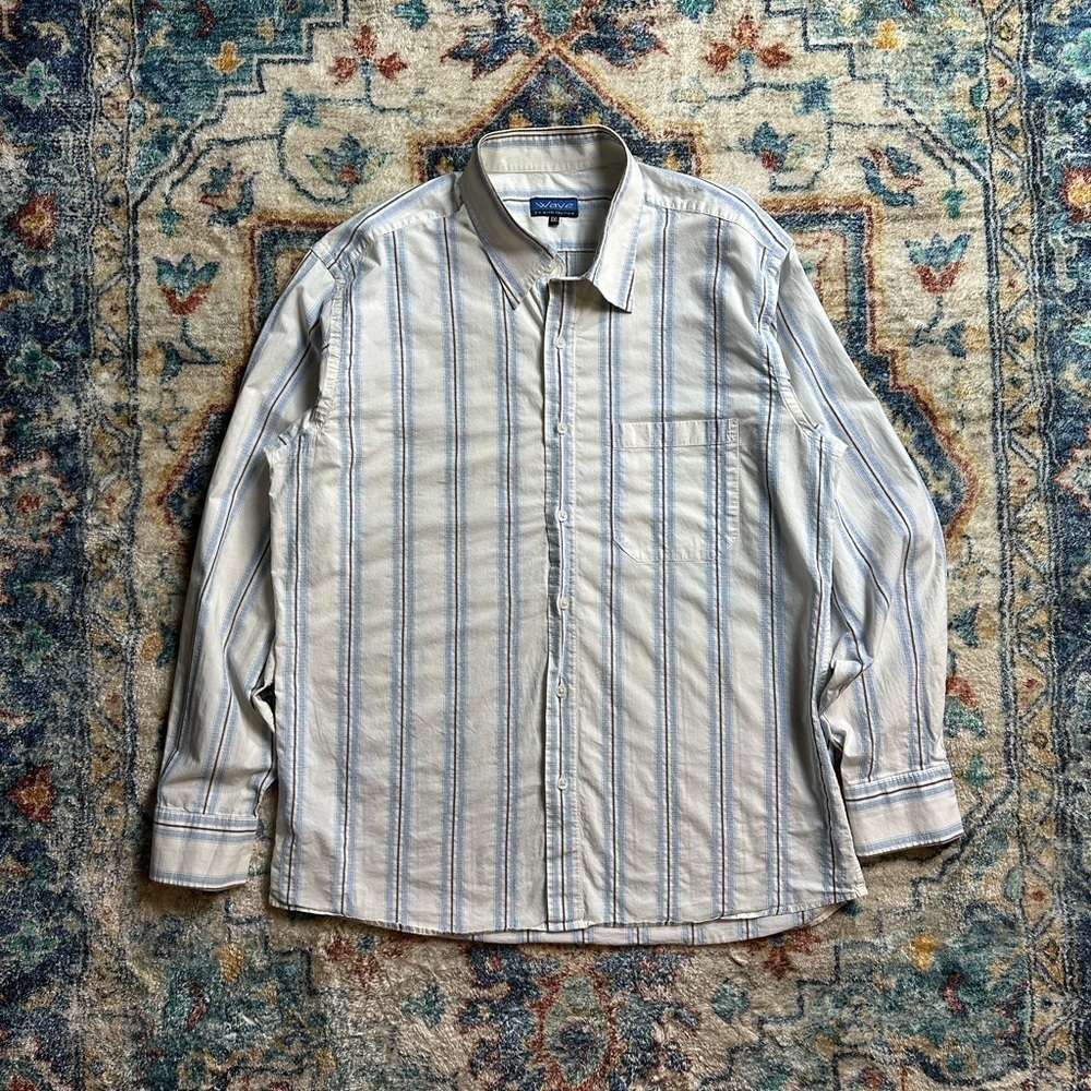 Vintage Blue White Striped Long Sleeve Button-up Shirt
